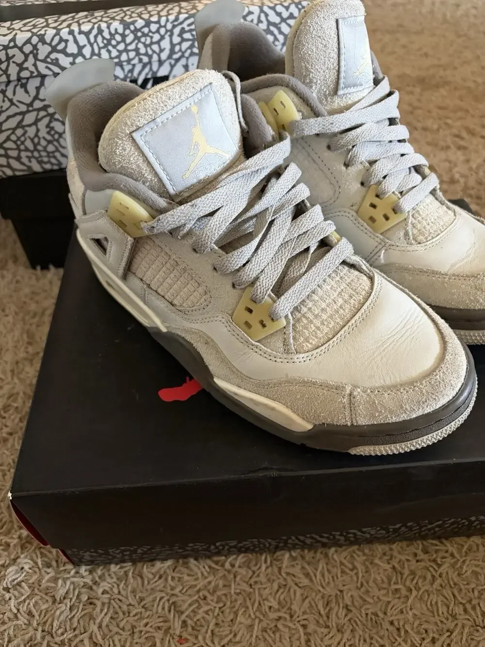 Jordan Air Jordan 4 Gray/White Leather Lace Up Unisex Kids Sneaker US 6y